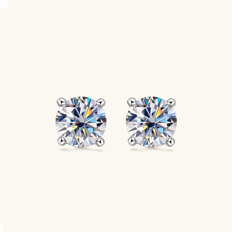Moissanite Four-Claw Stud Earrings for Women - High-End S925 Sterling Silver Trendy Ear Jewelry