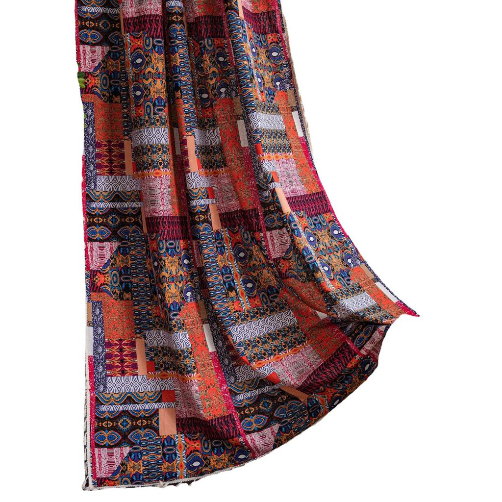 Curtain Finished Bohemian Splicing Printing Kitchen Curtain Rustic Style Living Room Semi-blackout Bay Window