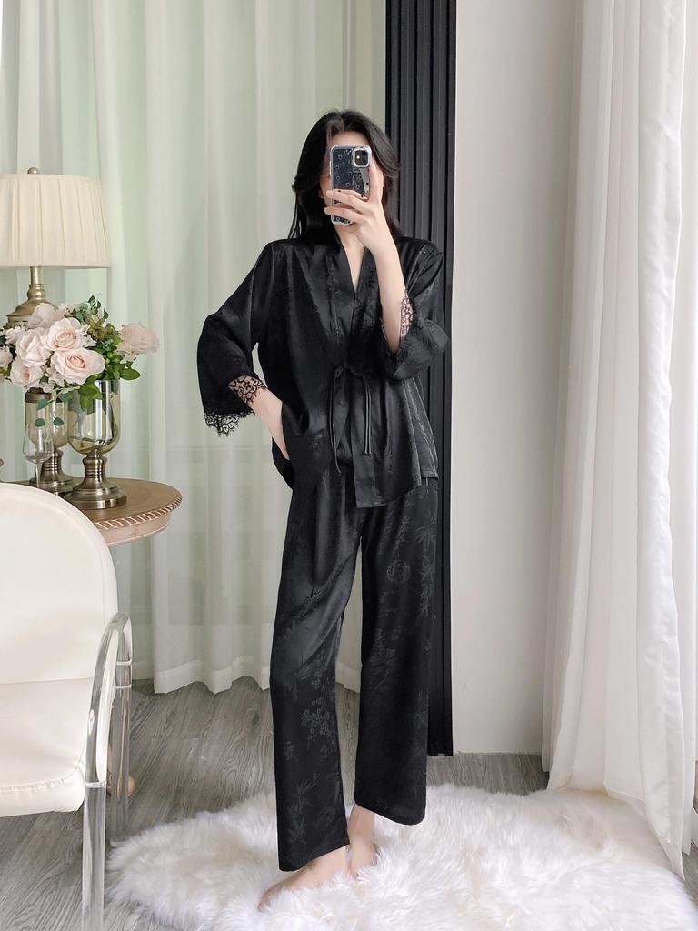 Women's Summer Ice Silk Camisole & Long Pants 3-Piece Set with Chest Pads - Light Luxury Homewear