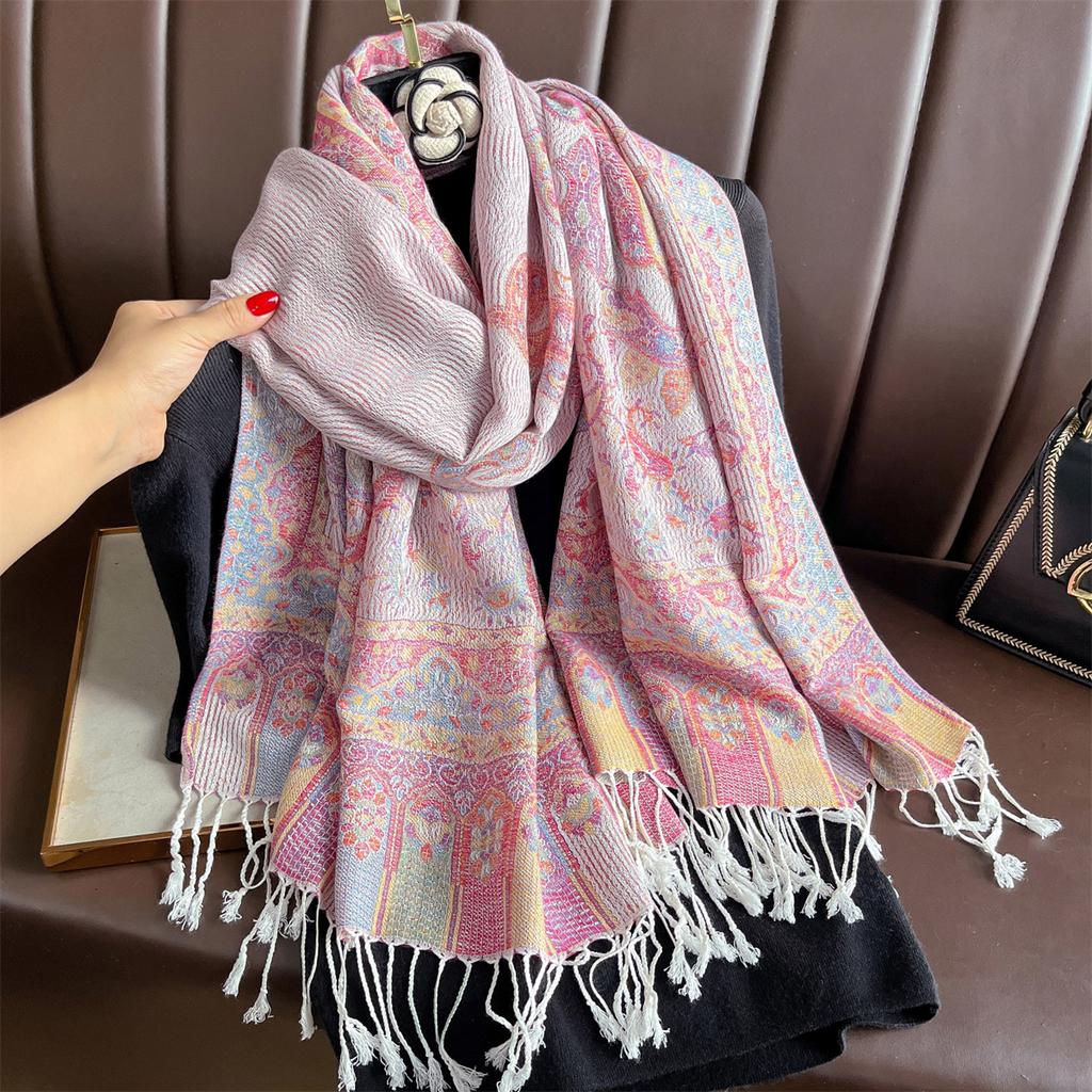 Winter Thick Warm Jacquard Scarf Outdoor Women Travel Retro Paisley Cashmere Tassel Shawl Neck Wrap Pashmina Muslim Hijab
