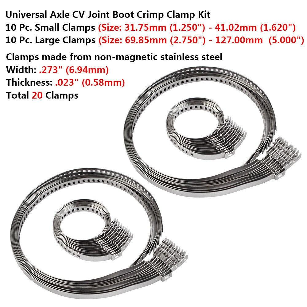 Drive Shaft Clamp Kit Crimp Joint Boot Parts Set Stainless Steel Small & Large