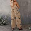 Summer Women Jumpsuit Adjustable Spaghetti Strap Backless Sleeveless Wide Leg Loose Floral Print Deep Crotch Side Pockets Pleated Vacation