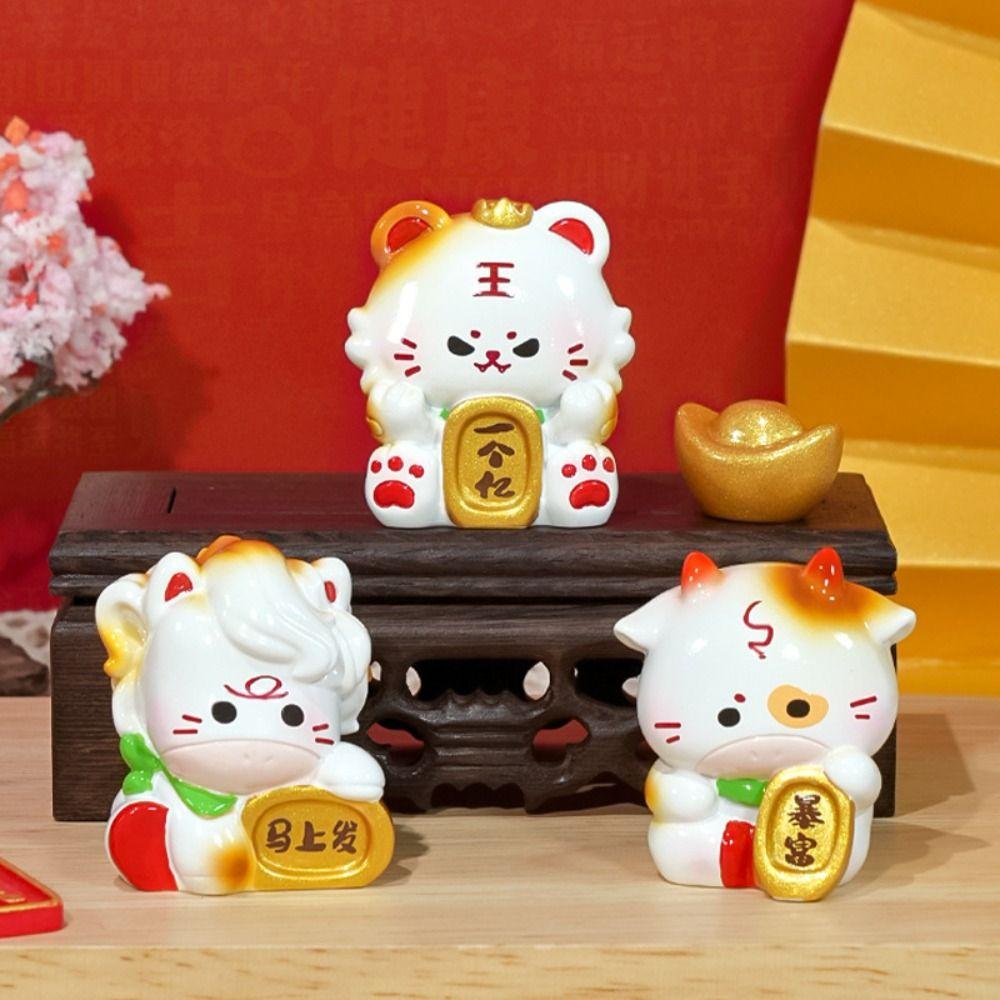 Fortune Chinese Zodiac Figurines Chinese Style Cute Resin Crafts  Home Desktop Decoration