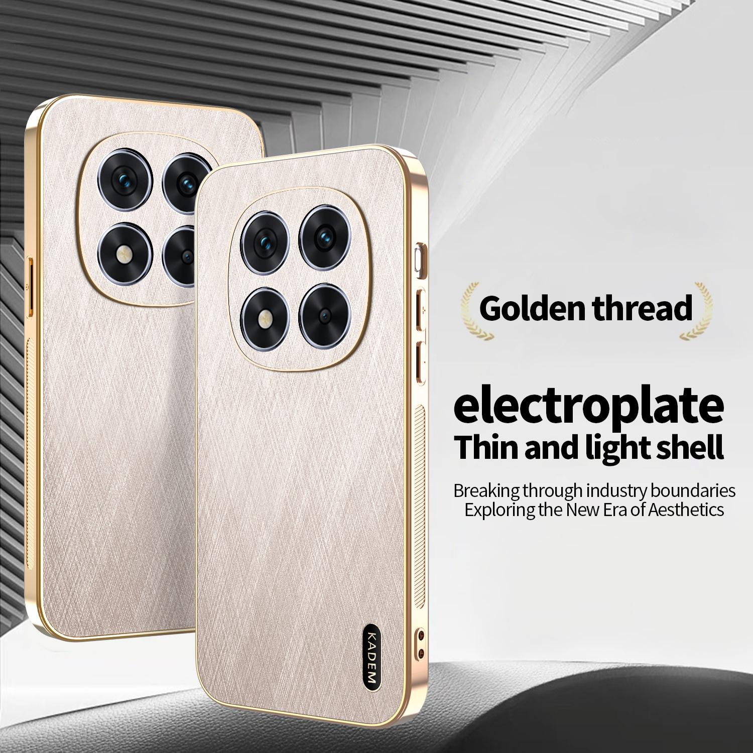 

KADEM For Xiaomi Redmi Note 14 Pro 5G/Poco X7 5G Case Electroplating Silk Texture PU+TPU Phone Back Cover Gold