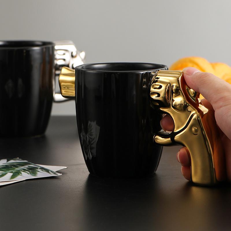 Stylish 3D Revolver-Shaped Ceramic Coffee Cup