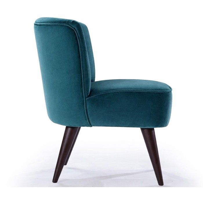 Poltrona - Parigi - Velluto blu turchese - Gambe in legno - Design mid-century