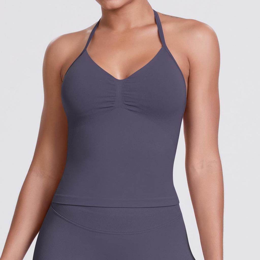 Seamless Solid Color Sexy Back Tank Top for Women - Yoga, Running, Fitness