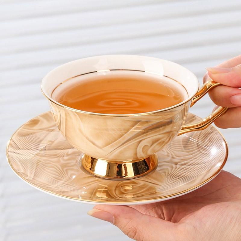 Exquisite Souvenir Bone China Coffee Cup Saucer Set Creative Water CupTea Cup European Style High-Value Tea Cup Tea Set Gift box
