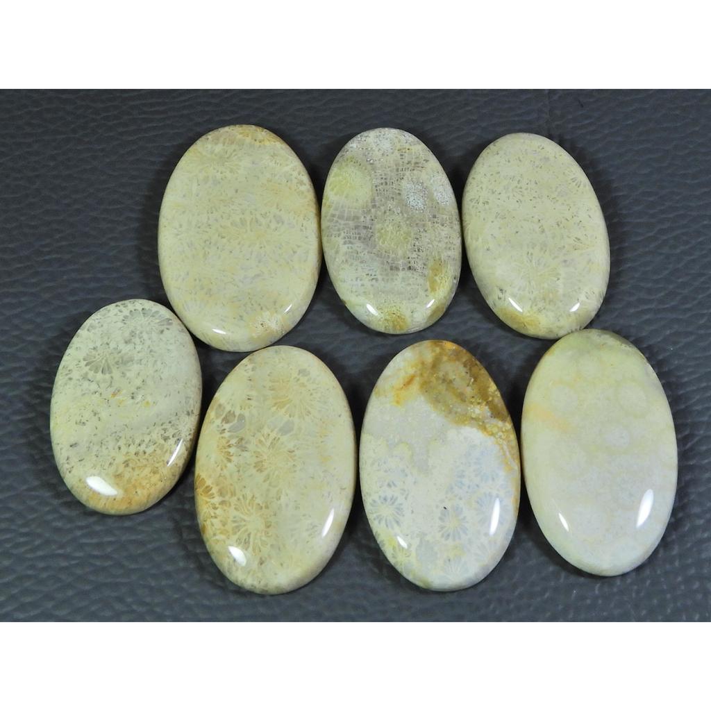 07Pcs Natural Fossil Coral Oval Cabochon Loose Gemstone Lot 288Cts. A-739