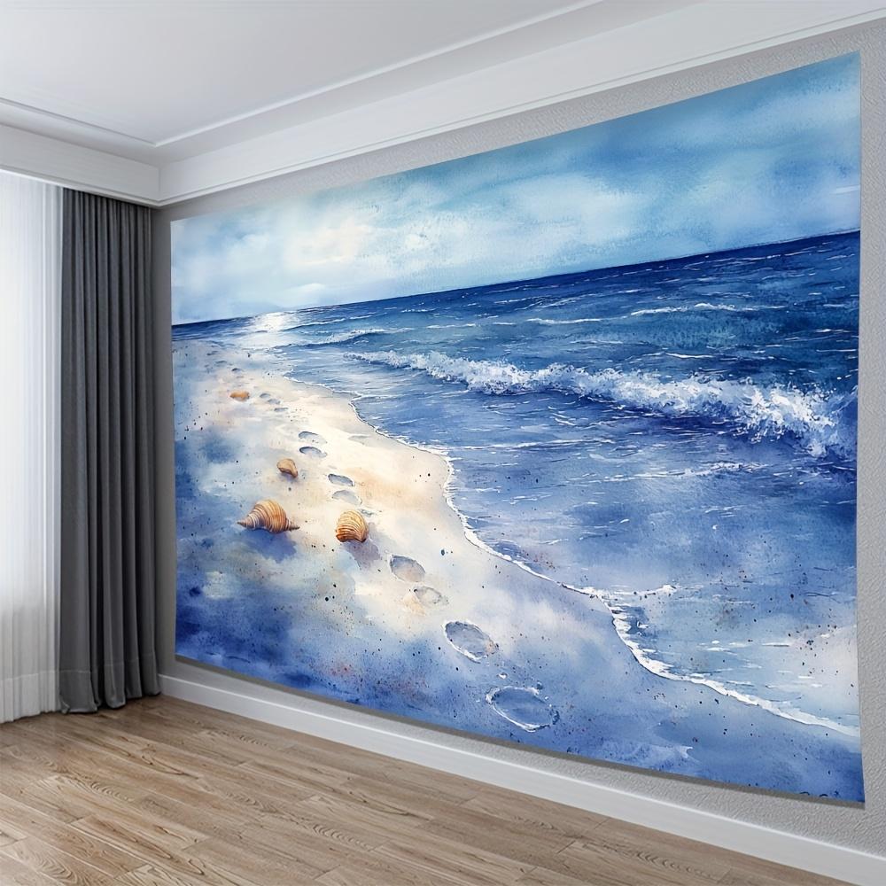 Beautiful Large Watercolor Beach Seascape Tapestry Wall Hanging Ocean View Coastal Decor Nautical Seaside Mural 150x300cm Art