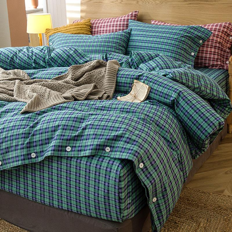 Simple Bed Pure Cotton Polished Four-Piece Cotton Quilt Cover Thickened Warm Bed Sheet 1.8M Double Bed