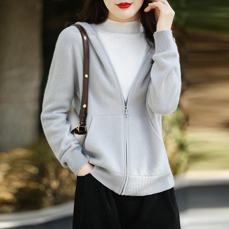 Korean Style 2026 Autumn/Winter Zipper Pocket Knit Hooded Jacket - Casual Loose Long Sleeve Outerwear