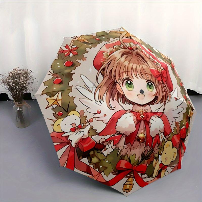 1pc Christmas Angel Wings Auto-Open Close Umbrella - Portable 3-Fold Design with 8 Iron Ribs, Outdoor, for Fans, Travelers, Daily Use, Festive Gi