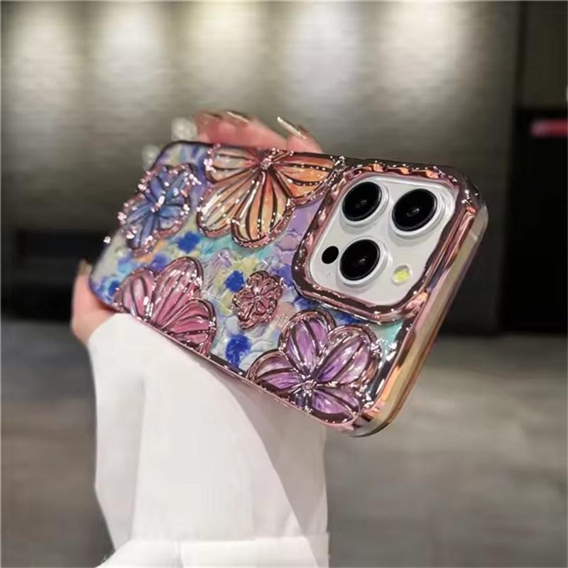 Luxus Galvanisierungsfarbe Mode Blumen Handyhülle Für iPhone 11 12 13 14 15 16 Pro Max Plus Weicher Bumper Schutz Auf Hülle