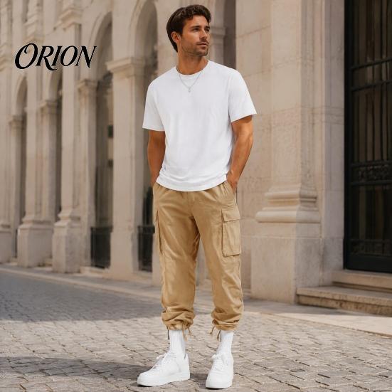 Weiche Hautfreundliche Lounge-Hose Herren Cargohose, Lockere Passform Jogginghose mit Verstellbarem Kordelzug Stylischer Hip-Hop-inspirierter Bündchen, Mehrere Taschen,