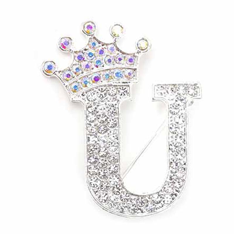 Fashion Crown 26 innledende bokstaver A til Å Crystal Rhinestone Brosje Pins Kvinner