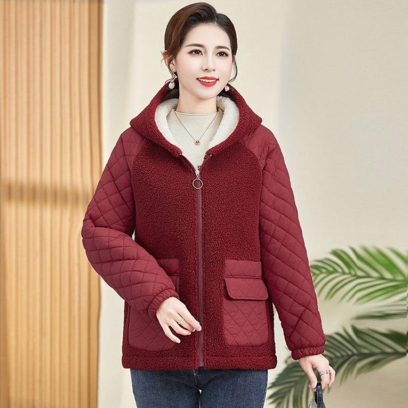 New Granular Velvet Cotton-padded Clothes, Old Women's Cotton-padded Clothes, Medium Women's Winter Clothing, Lamb Wool Jacket Thickened