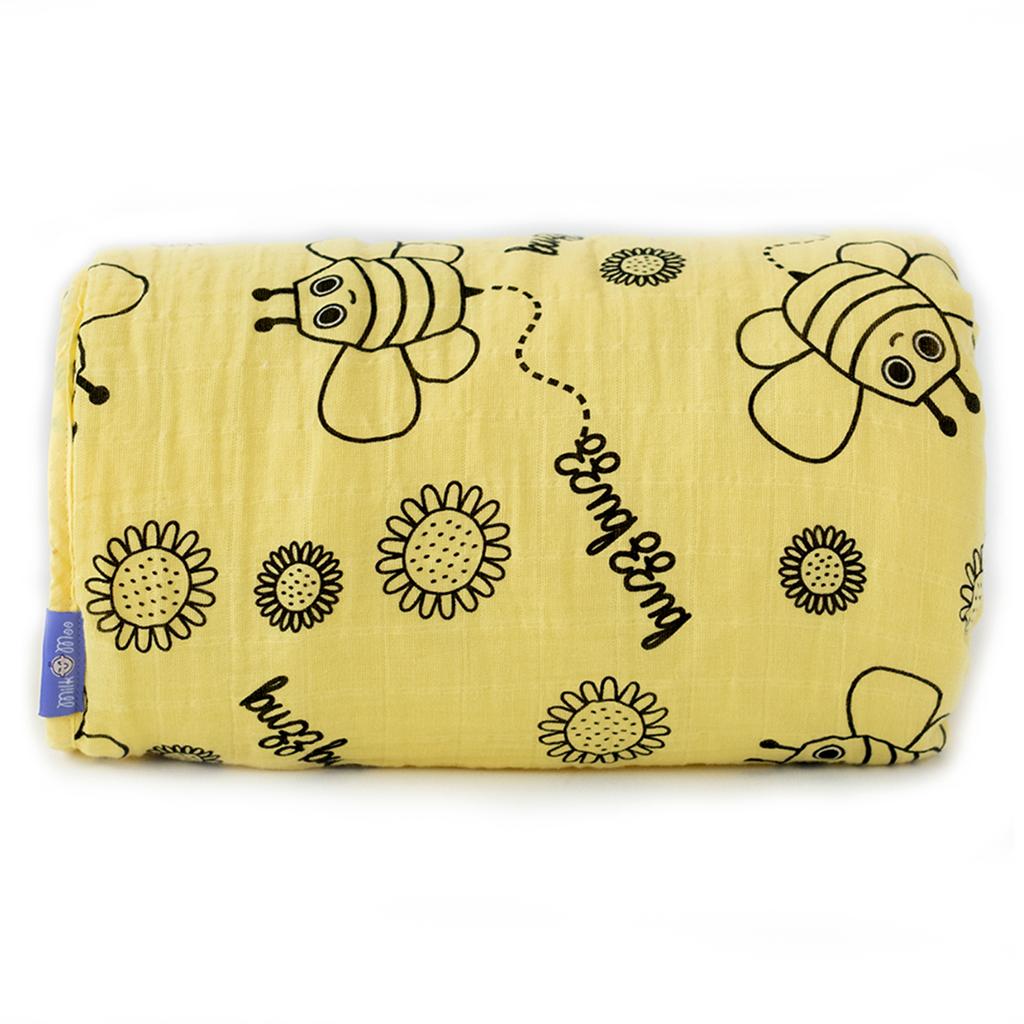Milk&Moo Buzzy Bee Baby Muslin Fiber Filled Blanket,Soft,Breathable, Lightweight