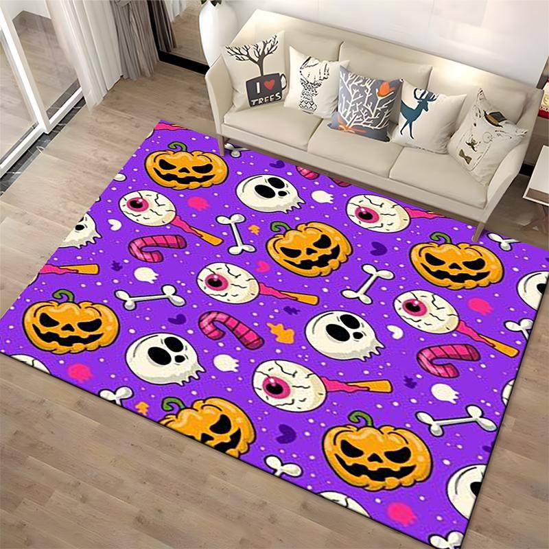 Halloween Pattern with Skulls and Pumpkins Non-slip Rug Suitable for Living Room and Bedroom Sofas