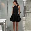 LYRIA French Style Sexy Black High-waist Sleeveless Halter Neck Dress, New European and American Fashion Short Dress