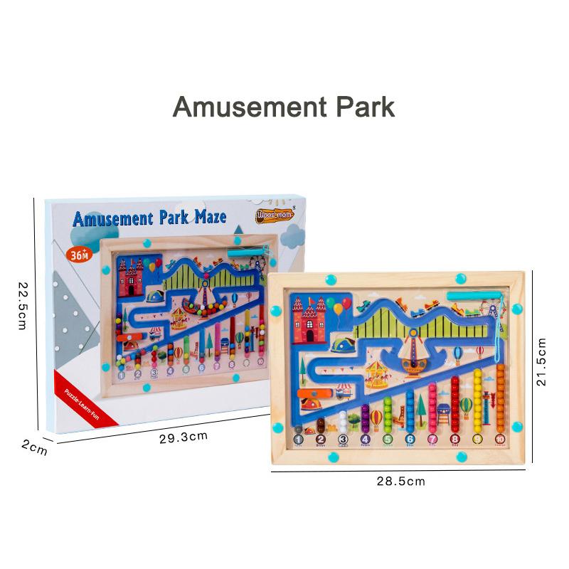 Magnetic Color & Number Maze Montessori Education Toys Board Pen Moving Bead Game Motor Skills Activities Wooden Toys Kids Gifts