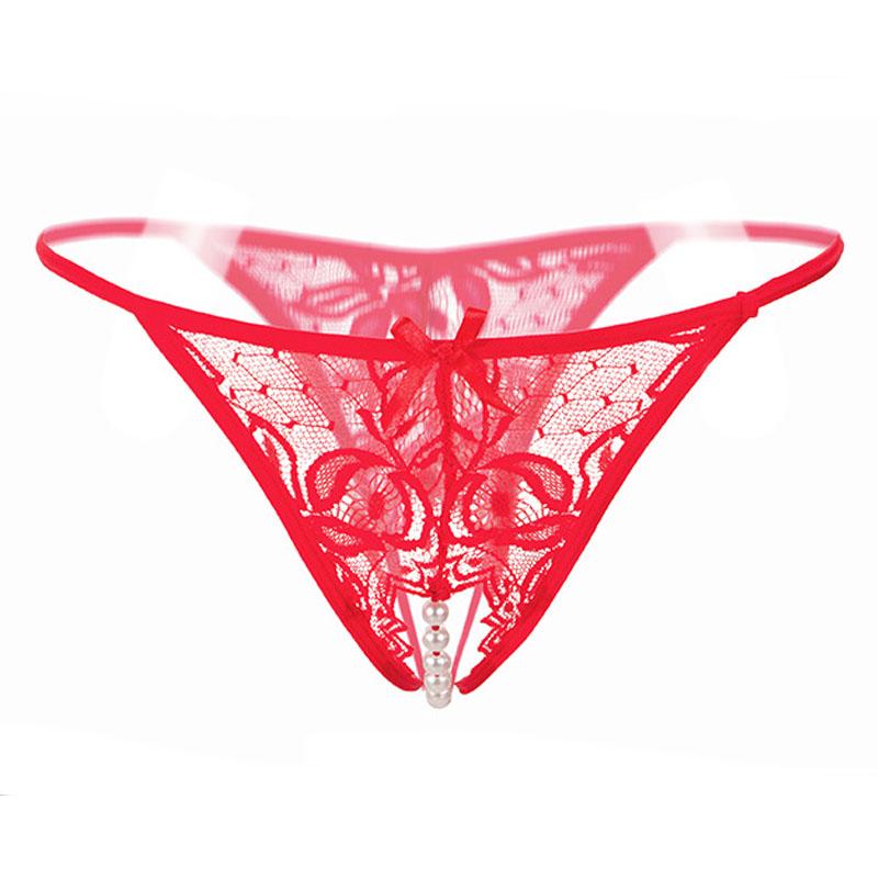 Sexy Höschen mit niedriger Taille für Frauen mit Perlen-G-String und offenem Schritt KL09
