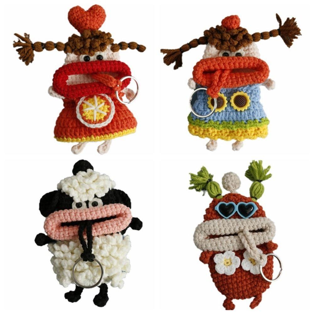 Cartoon Crochet Keychains Handmaking Knitting Doll Jewelry Gift Sausage Mouth Doll Car Keys Holder