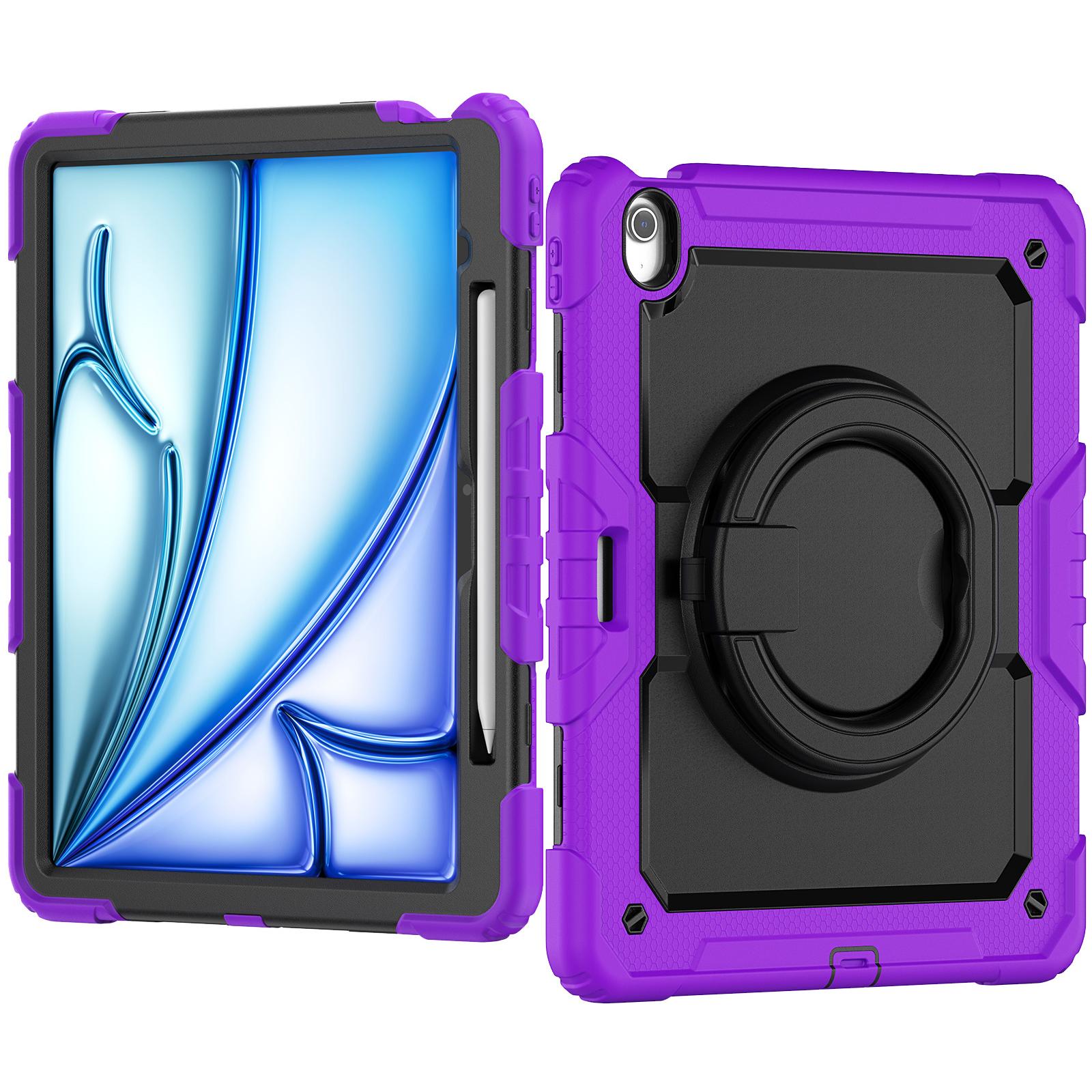 

For iPad Air 13 (2025)/(2024) Case PC+Silicone Tablet Cover with Kickstand,Strap Purple