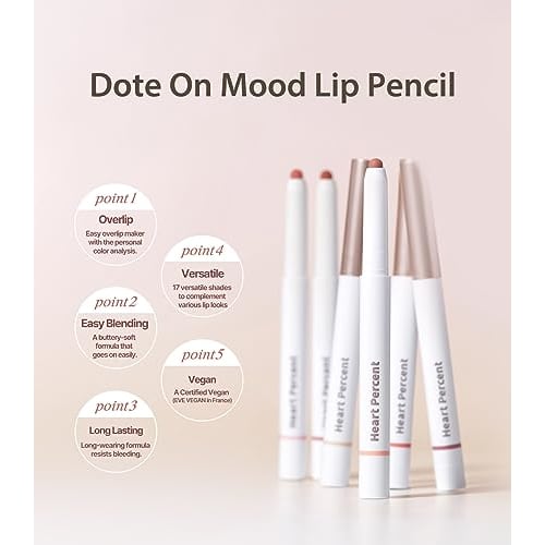 Heart Percent Dote On Mood Lip Pencil Lip Liner + Lip Base + Shedding + Cheek Multi 4in1 Lip Pencil Mouth Corner Liner (02. Creamy Pink | CREAMY PINK)