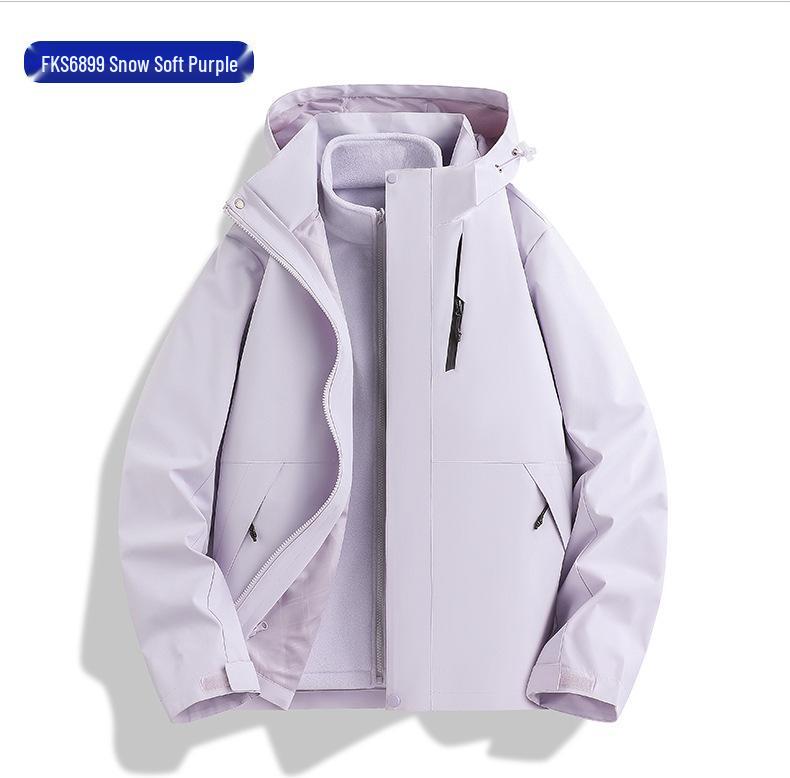 Giacca da sci 3-in-1 Unisex: Antivento, Impermeabile, Cappuccio Staccabile, Foderato in Pile per Sport all'Aperto e Arrampicata