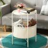 2 Layer Folding End Table, Metal Round Side Table, Table Dining , Table, Nightstand Removable Tray for Living Room Bedroom (with