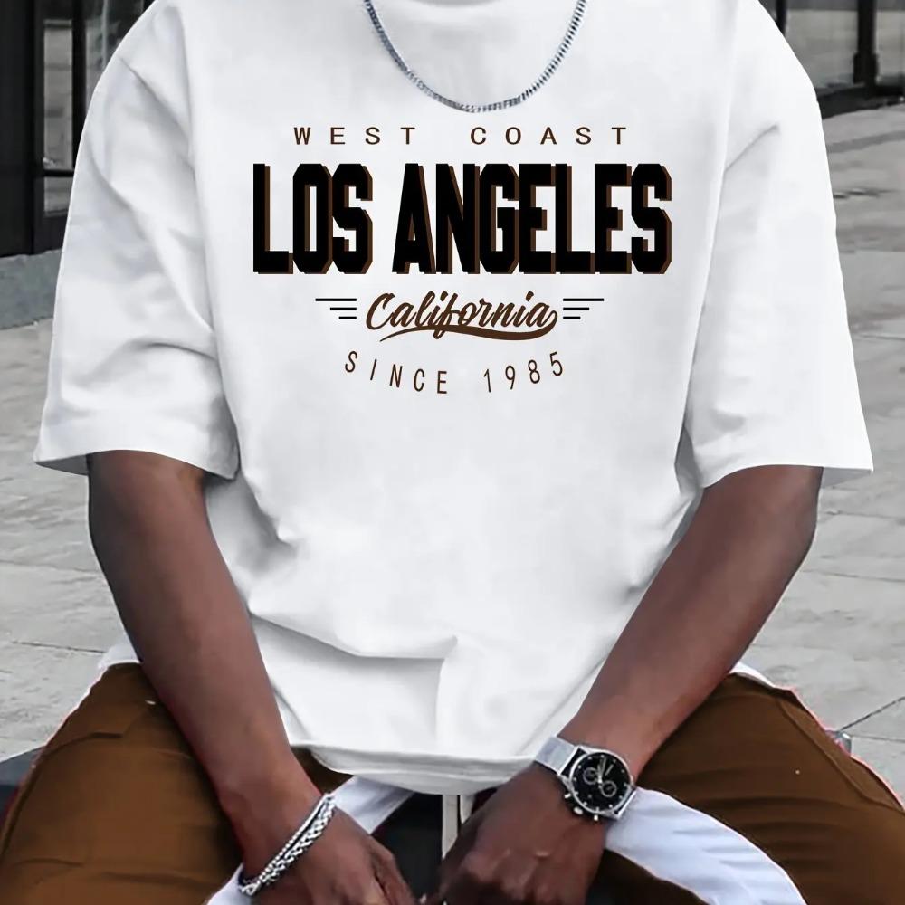 

Летняя мужская футболка свободного покроя из 100% хлопка, большого размера, с принтом LOS ANGELES, с круглым вырезом и короткими рукавами L