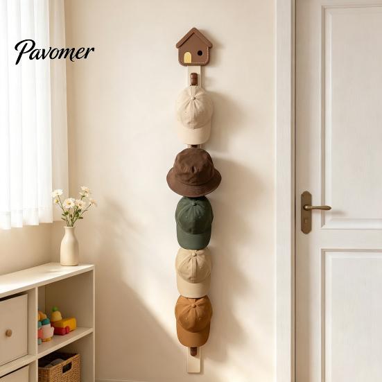 Decorative Wall Hooks for Home Hat Organizer with 8 Hooks, Wall-mounted Baseball Cap Rack, Cute House Shape Rack Vertical Storage Holder Bags Scarves