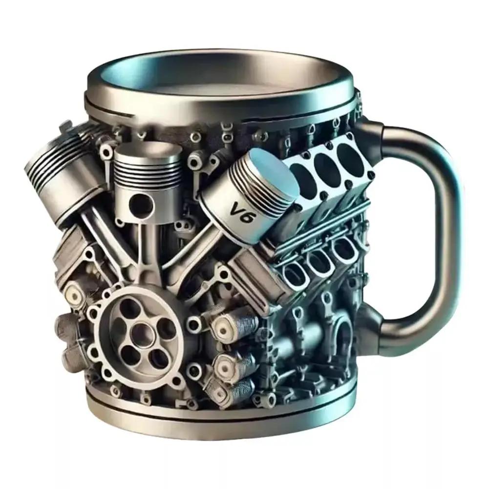 Stainless Steel Coffee Cup with V6/V8 Engine, Fun Car Engine Design, Coffee Cup, Cocktail Cup, Suitable for Car Enthusiasts