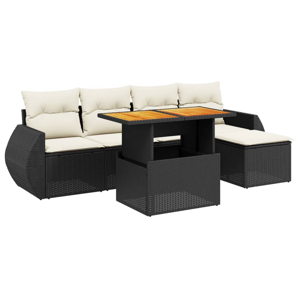 Vidaxl 6-Cz. Set di Mobili da Giardino con Cuscini, Polyrattan Nero