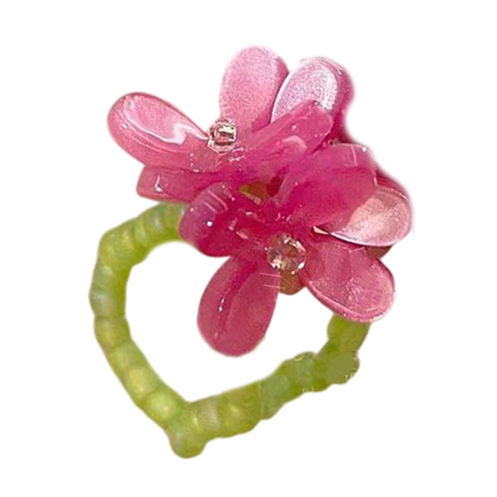 

Регулируемое эластичное акриловое кольцо с бусинами для женщин, эластичное кольцо с бусинами на палец, корейский стиль, цветочные украшения, подарок фиолетовый