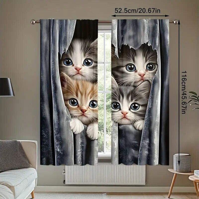 Artistic cat-printed curtains are suitable for bedrooms and living rooms   home decoration   and Christmas