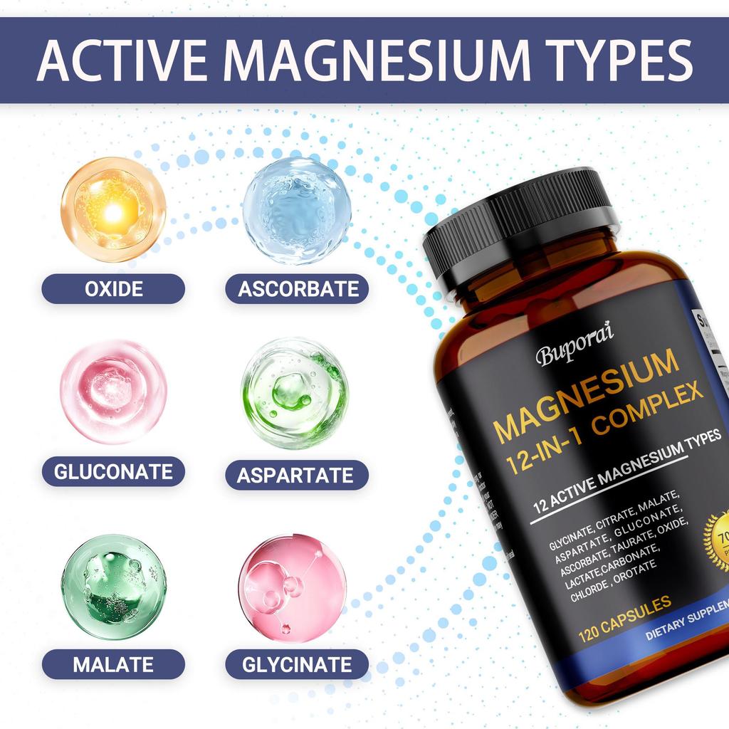 Magnezyum 12'si 1 Arada Kompleks - Magnezyum Glisinat, Sitrat, Malat, L-Treonat