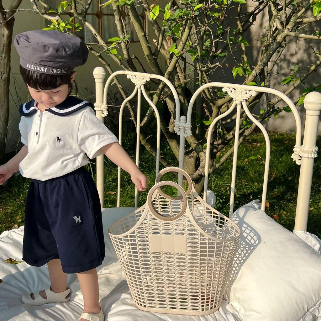 Summer Sibling Outfits: Boys' Sailor Collar Shorts Set & Girls' Academic Style Dress
