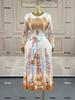 Plus Size African Women's Pleated Dress - Miyake Style, Printed, Lace-up Waist, Elegant Long Fit, Slimming (2026 Collection)