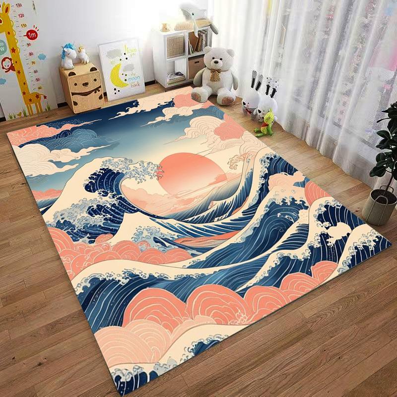 Japanese Wave and Red Sun carpet Non-slip rug suitable for living room and bedroom sofas