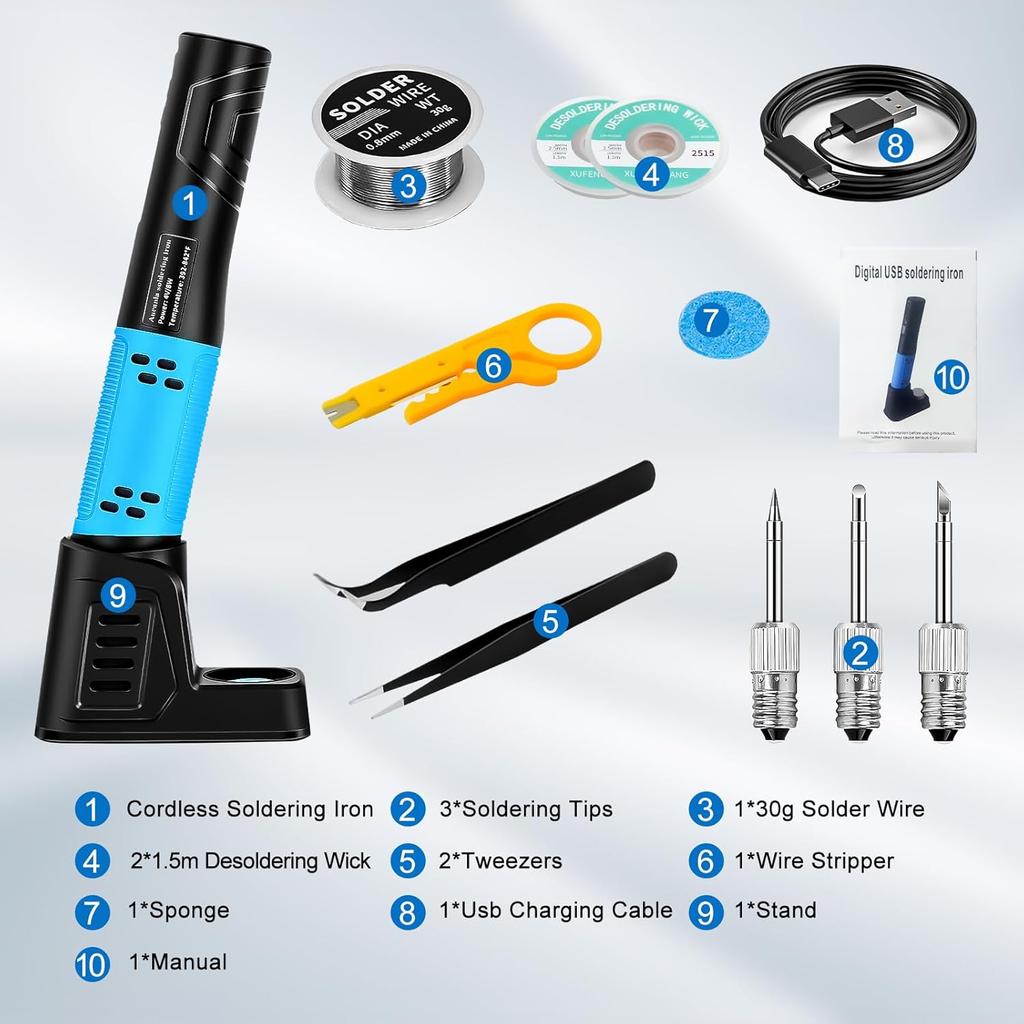 Soldering Iron Kit, Portable Soldering Gun with LED Digital Display, 392-842°F Adjustable Temperature Cordless Soldering Iron Pen Tool with 3