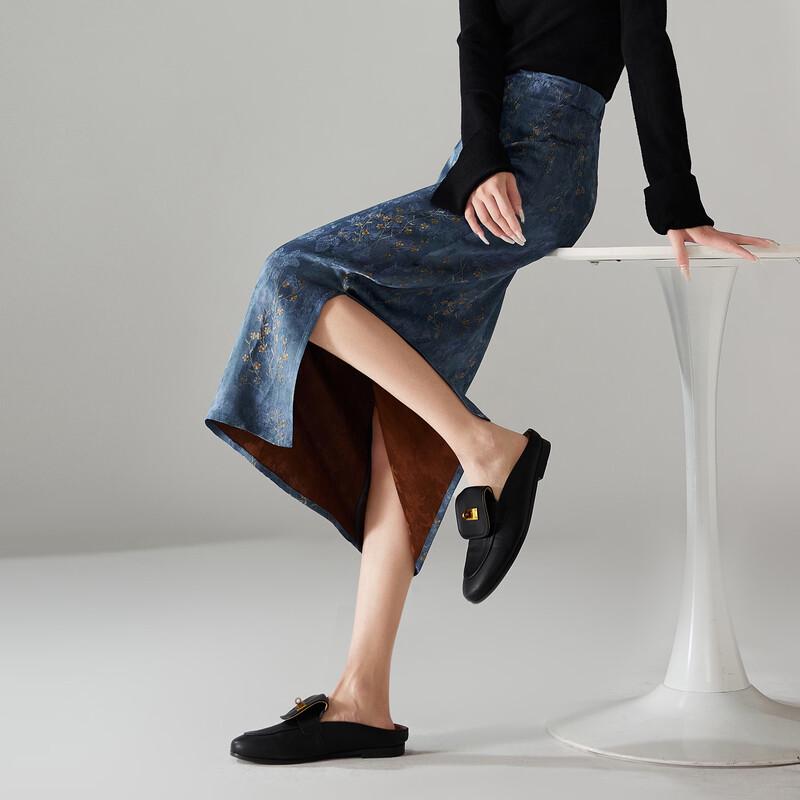SOFSIL New Chinese Style Printed Mid-length Skirt