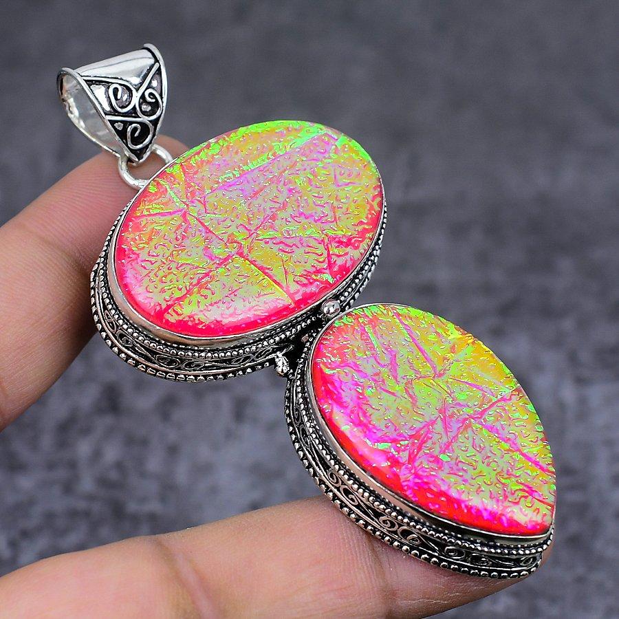 Orange Triplet Opal Handmade 925 Sterling Silver Jewelry Pendant 3.23" c6Z22