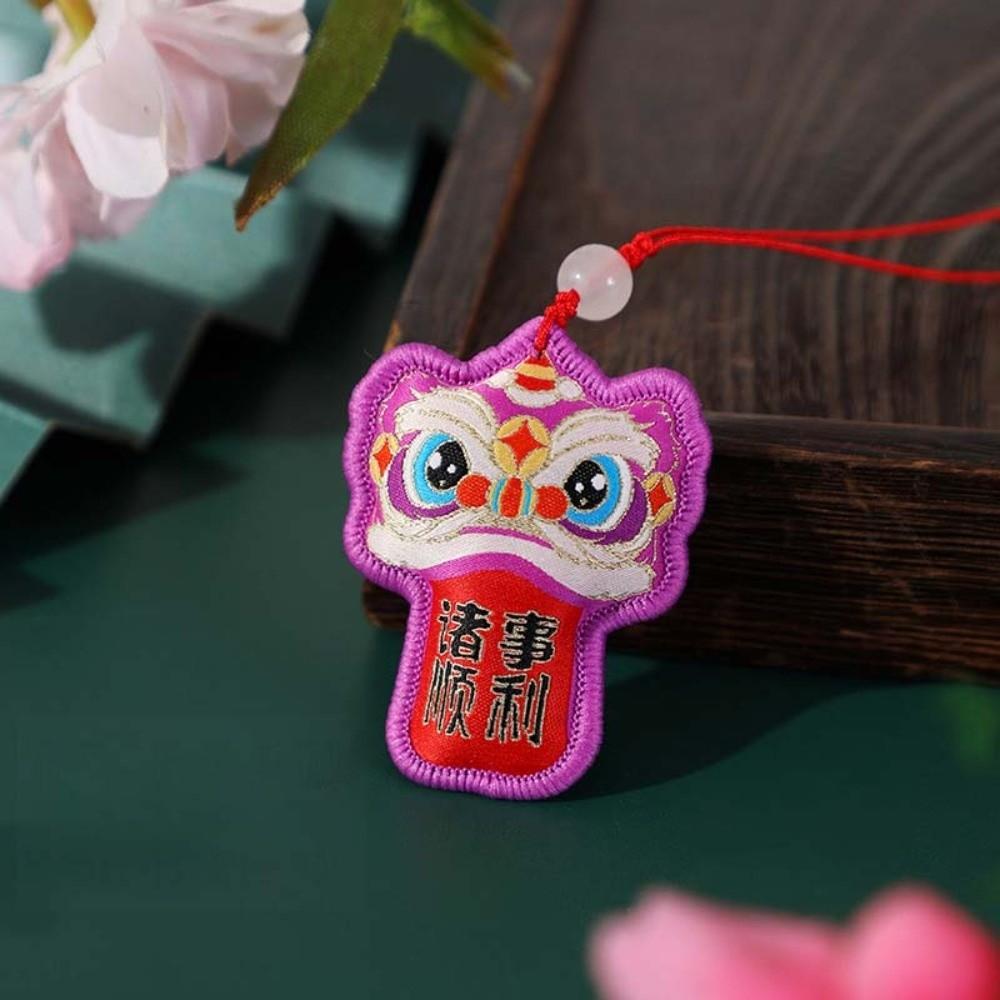 Brocade Lion Dance Embroidered Pendant Chinese Style Car Hanging Ornaments  Festive Accessory