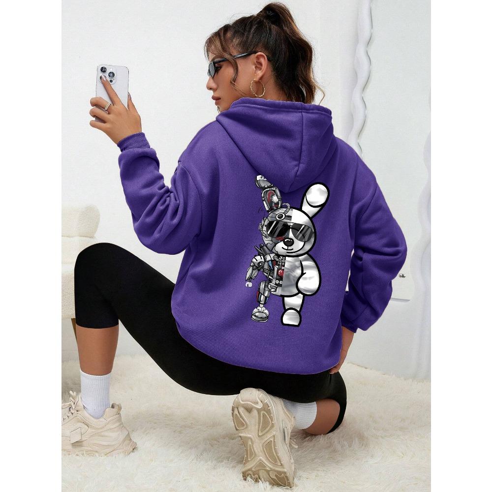 Robot Rabbit Cartoon Printing Sweatshirts Women Warm Hoodies Autumn Casual Hoodie Casual Fashion Basic Versatile Clothes