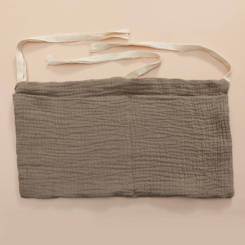 Double-Layer Pure Cotton Baby Stroller Storage Bag with Double Pockets and Printed Bottle Holder