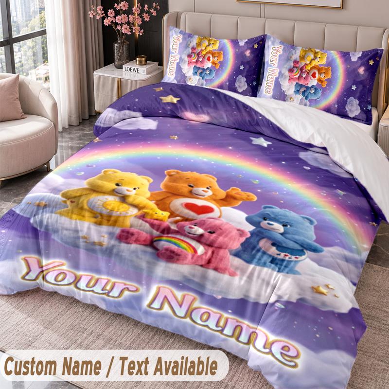 Custom Name Text 3Pcs Bedding Set Care Bears Duvet Cover And Two Pillowcases