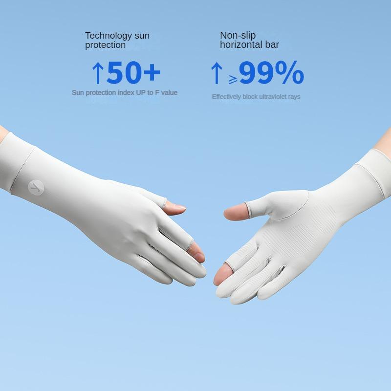 Spring Summer Mid-length Sports Ice Silk Cool Touch Screen Fingerless Riding Driving UV Protection Sun Protection Gloves Women