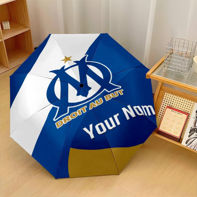 Olympique Marseille FC Automatic 3‑Fold Umbrella 8‑Rib Windproof Folding Umbrella Sun Rain Protection For Outdoor Travel Daily Use